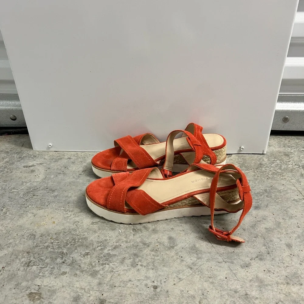 Marc Fisher Orange Wedge Sandals with Crisscross Straps Preowned
